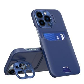 Bőr állvány tok iPhone 14 Pro tok kártya pénztárca állvány kék kép