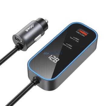 BWOO CC107 PD autós töltő 1x USB-C - USB-A port 30W fekete kép