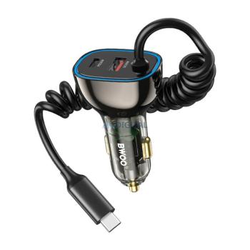 BWOO CC96C 30W PD autós töltő 1x USB-C 1x USB port USB-C kábellel szürke kép