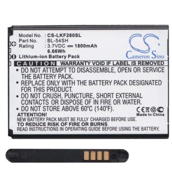 CAMERON SINO Li-Ion akku (3,7V / 1800mAh, LG BL-54SG kompatibilis) FEKETE LG L90 (D405N), LG L80 (D380), LG L90 dual (D410n), LG G3 S (D722), LG L80+ L Bello (D331) , LG L80+ L Bello Dual (D335), LG M kép