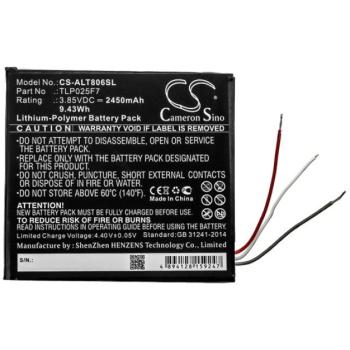 CAMERON SINO Li-Polymer akku (3.85V/2450mAh, Alcatel TLP025F7 kompatibilis) FEKETE Alcatel 1T 7 WIFI (OT-8068) kép