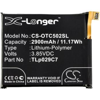 CAMERON SINO Li-Polymer akku (3,85V / 2900mAh, Alcatel TLp029C7 kompatibilis) FEKETE Alcatel 3C (OT-5026D) kép