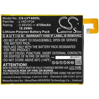CAMERON SINO Li-Polymer akku (3.85V/4750mAh, Lenovo L16D1P34 kompatibilis) FEKETE Lenovo Tab 4 8 Plus (TB-8704F), Tab 4 8 (TB-8504F) kép