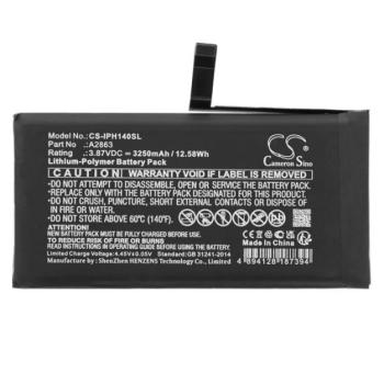 CAMERON SINO Li-Polymer akku (3,87V / 3250mAh, Apple A2863 kompatibilis) FEKETE Apple iPhone 14 kép