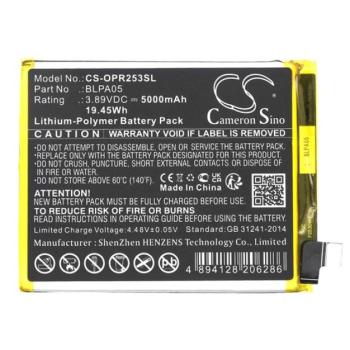 CAMERON SINO Li-Polymer akku (3.89V / 5000mAh, OPPO BLPA05 kompatibilis) FEKETE Oppo Reno 10 5G kép