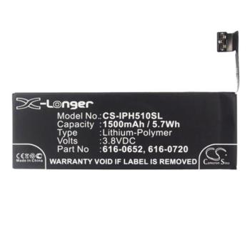 CAMERON SINO Li-Polymer akku (3,8V / 1500mAh, Apple 616-0652 kompatibilis) FEKETE Apple iPhone 5S kép