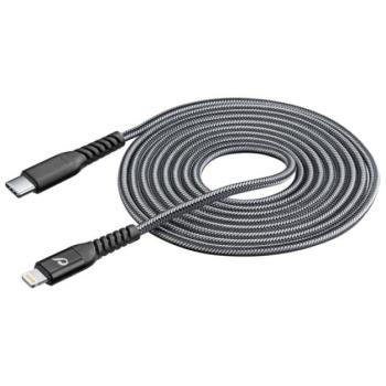 CELLULARLINE adatkábel és töltő (Type-C - lightning 8pin, kevlár borítás, gyorstöltés támogatás, MFI, 120cm) FEKETE Apple iPhone 7 4.7, Apple iPhone 7 Plus 5.5, Apple IPAD mini 4, Apple IPA kép