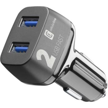 CELLULARLINE autós töltő 2 USB aljzat (9V / 2000 mA, 36W, adaptív gyorstöltés támogatás) FEKETE CAT S60, Apple iPhone 7 Plus 5.5, Apple iPhone 7 4.7, Evolveo Strongphone Q5, Blackberry DTEK50 kép