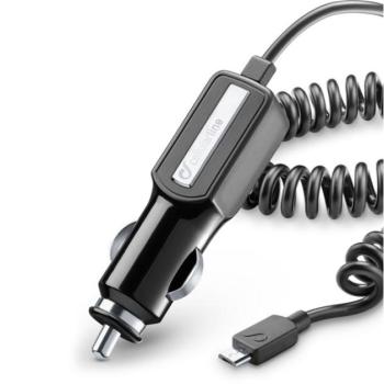 CELLULARLINE autós töltő (5V / 2000mA, 10W + beépített microUSB, spirál kábel) FEKETE Evolveo Strongphone Q5, Blackberry DTEK50 , Vodafone Smart turbo 7 (VFD500), HTC Desire 825, HTC One S9, Al kép