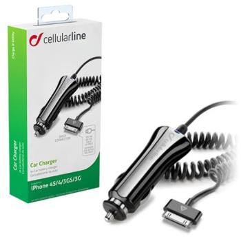 CELLULARLINE autós töltő (5V / 700mA + beépített 30 pin kábel, MA591G kompatibilis) FEKETE Apple iPhone 2G, Apple iPhone 3G, Apple iPhone 3GS, Apple iPhone 4, Apple IPAD, Apple IPAD 2, Apple iPh kép