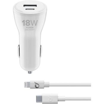 CELLULARLINE autós töltő USB / Type-C aljzat (5V / 3000 mA, 18+12W, gyorstöltés + Type-C - lightning 8pin kábel) FEHÉR Apple iPhone 7 4.7, Apple iPhone 7 Plus 5.5, Apple IPAD mini 4, Apple IPAD kép