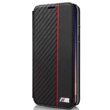 CG MOBILE BMW műanyag telefonvédő (bőr hatású FLIP, átlátszó hátlap, oldalra nyíló, karbon minta) FEKETE Apple iPhone XS 5.8, Apple iPhone X 5.8 kép