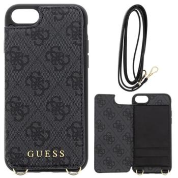 CG MOBILE GUESS 4G Crossbody műanyag telefonvédő (kihajtható textil hátlap, bankkártya tartó + nyakpánt) SZÜRKE Apple iPhone 7 4.7, Apple iPhone 8 4.7, Apple iPhone SE 2 (2020), Apple iPhone kép