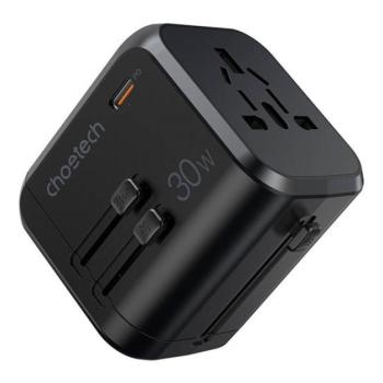 Choetech PD5008 hálózati töltő 3xUSB-A+ USB-C, 30W GaN, fekete kép
