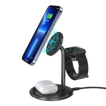 Choetech T585-F 3 az 1-ben mágneses vezeték nélküli töltőállomás iPhone 12/13/14, AirPods Pro és iwatch töltő fekete kép