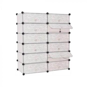 Cipőtároló, elemekből álló, 12 rekeszes, 105 x 92 x 36 cm, fehér kép