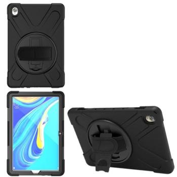 Defender műanyag telefonvédő (közepesen ütésálló, kitámasztó, 360°-ban forgatható + kézpánt) FEKETE Huawei MediaPad M6 10.8 LTE, Huawei MediaPad M6 10.8 WIFI kép
