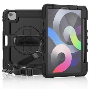 Defender műanyag telefonvédő (közepesen ütésálló, kitámasztó, 360°-ban forgatható + kézpánt, vállpánt) FEKETE Apple IPAD Pro 11 (2018), Apple IPAD Pro 11 (2020), Apple IPAD Air 2020 (A kép
