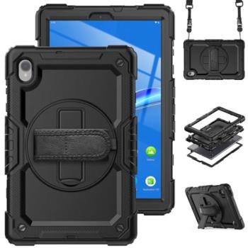 Defender műanyag telefonvédő (közepesen ütésálló, kitámasztó, 360°-ban forgatható + kézpánt, vállpánt) FEKETE Lenovo Tab M10 FHD Plus (TB-X606X) kép