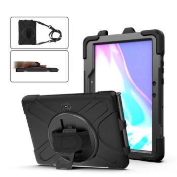 Defender műanyag telefonvédő (közepesen ütésálló, kitámasztó, 360°-ban forgatható + kézpánt, vállpánt) FEKETE Samsung Galaxy Tab Active 4 Pro WIFI (SM-T636) kép