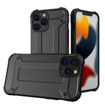Defender műanyag telefonvédő (közepesen ütésálló, légpárnás sarok, szilikon belső, fémhatás) FEKETE Apple iPhone 14 Pro kép