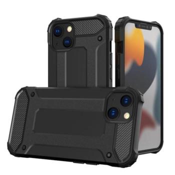 Defender műanyag telefonvédő (közepesen ütésálló, légpárnás sarok, szilikon belső, fémhatás) FEKETE Apple iPhone 14 kép