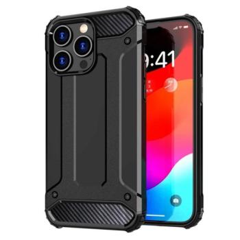 Defender műanyag telefonvédő (közepesen ütésálló, légpárnás sarok, szilikon belső, fémhatás) FEKETE Apple iPhone 15 Pro kép