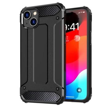 Defender műanyag telefonvédő (közepesen ütésálló, légpárnás sarok, szilikon belső, fémhatás) FEKETE Apple iPhone 15 kép