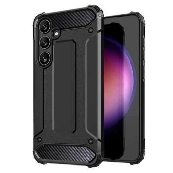 Defender műanyag telefonvédő (közepesen ütésálló, légpárnás sarok, szilikon belső, fémhatás) FEKETE Samsung Galaxy S24 (SM-S921) kép