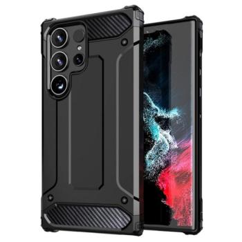 Defender műanyag telefonvédő (közepesen ütésálló, légpárnás sarok, szilikon belső, fémhatás) FEKETE Samsung Galaxy S24 Ultra (SM-S928) kép