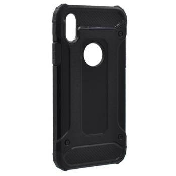 Defender műanyag telefonvédő (közepesen ütésálló, légpárnás sarok, szilikon belső, fémhatás, logo kivágás) FEKETE Apple iPhone XS 5.8 kép