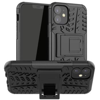 Defender műanyag telefonvédő (közepesen ütésálló, szilikon belső, kitámasztó, autógumi minta) FEKETE Apple iPhone 12 mini kép