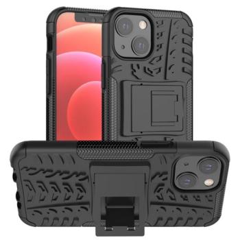 Defender műanyag telefonvédő (közepesen ütésálló, szilikon belső, kitámasztó, autógumi minta) FEKETE Apple iPhone 13 mini kép