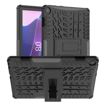 Defender műanyag telefonvédő (közepesen ütésálló, szilikon belső, kitámasztó, autógumi minta) FEKETE Lenovo Tab M10 (TB-328) kép
