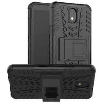 Defender műanyag telefonvédő (közepesen ütésálló, szilikon belső, kitámasztó, autógumi minta) FEKETE LG K30 2019 (LMX320) kép