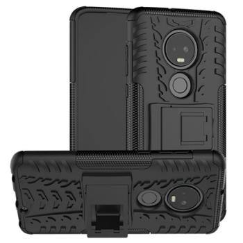Defender műanyag telefonvédő (közepesen ütésálló, szilikon belső, kitámasztó, autógumi minta) FEKETE Motorola Moto G7 (XT1962) kép