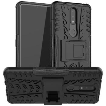 Defender műanyag telefonvédő (közepesen ütésálló, szilikon belső, kitámasztó, autógumi minta) FEKETE Nokia 2.4 kép