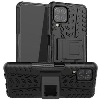 Defender műanyag telefonvédő (közepesen ütésálló, szilikon belső, kitámasztó, autógumi minta) FEKETE Samsung Galaxy A22 4G (SM-A225), Samsung Galaxy M22 (SM-M225F) kép
