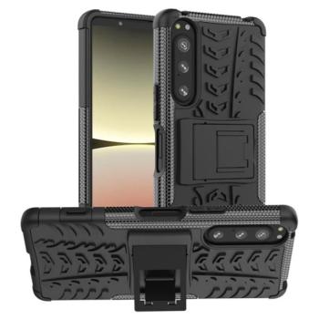 Defender műanyag telefonvédő (közepesen ütésálló, szilikon belső, kitámasztó, autógumi minta) FEKETE Sony Xperia 5 IV (XQCQ54) kép