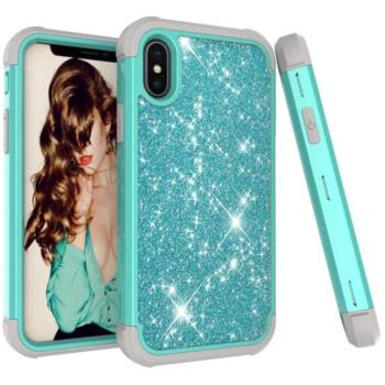 Defender műanyag telefonvédő (közepesen ütésálló, szilikon belső, műanyag keret, flitteres) CYAN Apple iPhone XS Max 6.5 kép