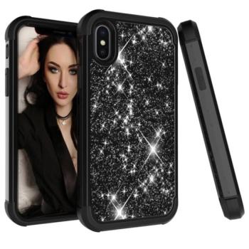 Defender műanyag telefonvédő (közepesen ütésálló, szilikon belső, műanyag keret, flitteres) FEKETE Apple iPhone XS Max 6.5 kép