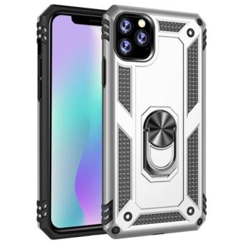Defender műanyag telefonvédő (közepesen ütésálló, szilikon belső, telefontartó gyűrű, beépített fémlemez) EZÜST Apple iPhone 11 Pro Max kép