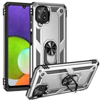 Defender műanyag telefonvédő (közepesen ütésálló, szilikon belső, telefontartó gyűrű, beépített fémlemez) EZÜST Samsung Galaxy A22 4G (SM-A225), Samsung Galaxy M22 (SM-M225F) kép