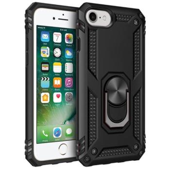 Defender műanyag telefonvédő (közepesen ütésálló, szilikon belső, telefontartó gyűrű, beépített fémlemez) FEKETE Apple iPhone 7 4.7, Apple iPhone 8 4.7, Apple iPhone SE 2 (2020), Apple kép