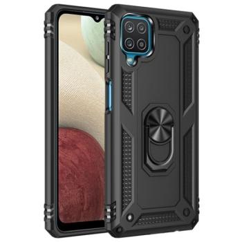 Defender műanyag telefonvédő (közepesen ütésálló, szilikon belső, telefontartó gyűrű, beépített fémlemez) FEKETE Samsung Galaxy A12 (SM-A125F / SM-A127F) kép