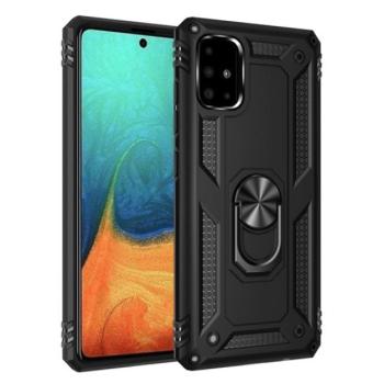 Defender műanyag telefonvédő (közepesen ütésálló, szilikon belső, telefontartó gyűrű, beépített fémlemez) FEKETE Samsung Galaxy A71 (SM-A715F) kép