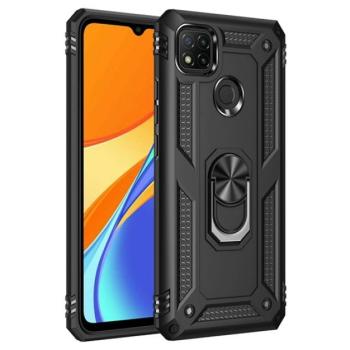 Defender műanyag telefonvédő (közepesen ütésálló, szilikon belső, telefontartó gyűrű, beépített fémlemez) FEKETE Xiaomi Redmi 9C kép