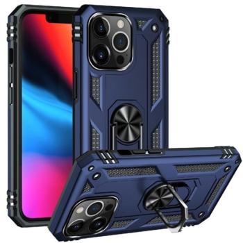 Defender műanyag telefonvédő (közepesen ütésálló, szilikon belső, telefontartó gyűrű, beépített fémlemez) SÖTÉTKÉK Apple iPhone 13 Pro kép