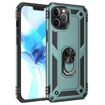 Defender műanyag telefonvédő (közepesen ütésálló, szilikon belső, telefontartó gyűrű, beépített fémlemez) SÖTÉTZÖLD Apple iPhone 12 Pro Max kép