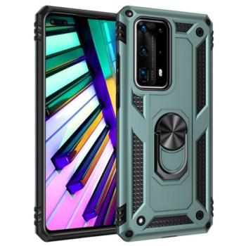 Defender műanyag telefonvédő (közepesen ütésálló, szilikon belső, telefontartó gyűrű, beépített fémlemez) SÖTÉTZÖLD Huawei P40 kép